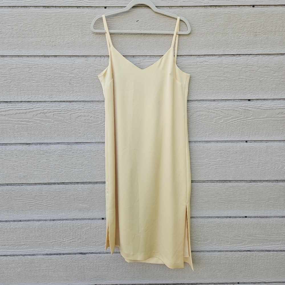 Club Monaco Sarana Slip Dress asymmetric hem light yellow SEE MEASUREMENTS